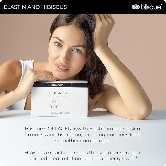 Blisque - Liquid Collagen Tri-Peptide Complex | with Biotin and Hyaluronic Acid | for Hair Skin and Nails | 30 Bottles | 30-Day Supply