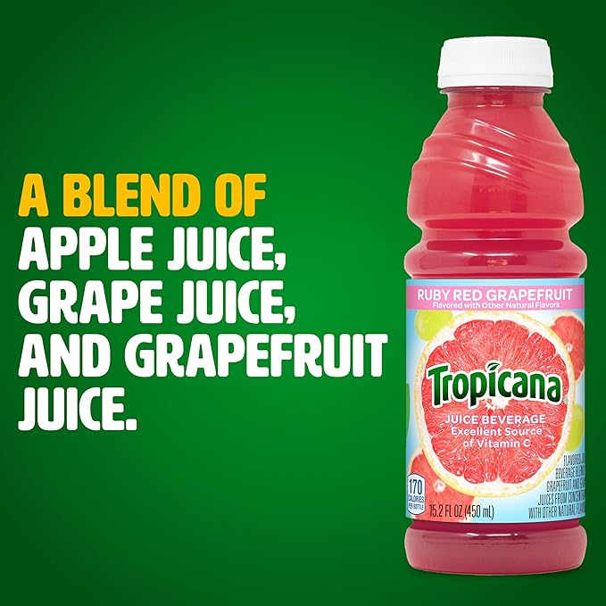 Tropicana Ruby Red Grapefruit Juice Drink 15.2 fl oz Bottles (Pack of 12)