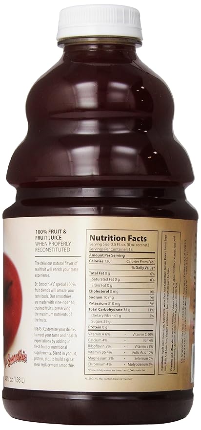 Dr. Smoothie Northwest Red Apple Orchard 100% Crushed Fruit Smoothie Bottles 46-Ounce