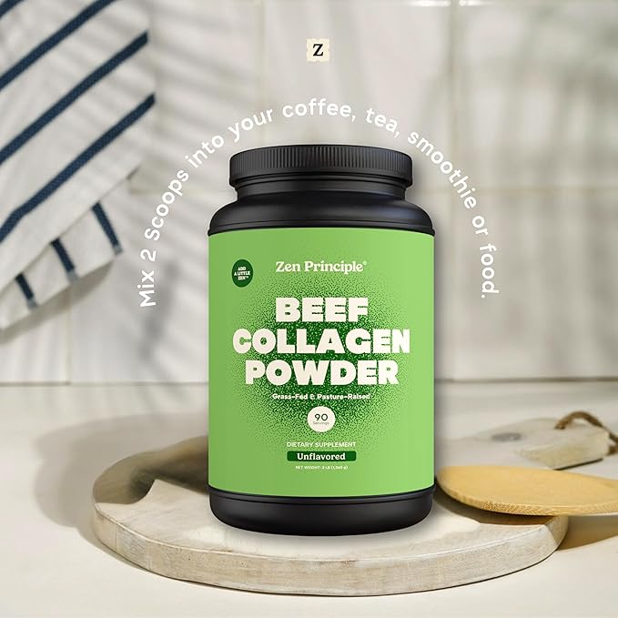 Zen Principle Grass-Fed Agglomerated Hydrolyzed Collagen Peptides 3 lb. Anti-Aging Protein Powder for Healthy Hair Skin &amp Joints. Paleo and Keto Friendly GMO and Gluten Free Pasture-Raised Bovi