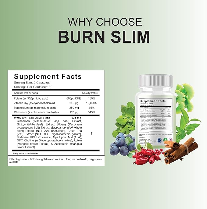 BLUE VIBE Burn Slim Pro Capsules BurnSlim Advanced Maximum Strength Overall Health &amp Wellness Support Supplement Burn Slim Premium All Natural Daily Health Support Formula (2 Pack - 120 Capsules