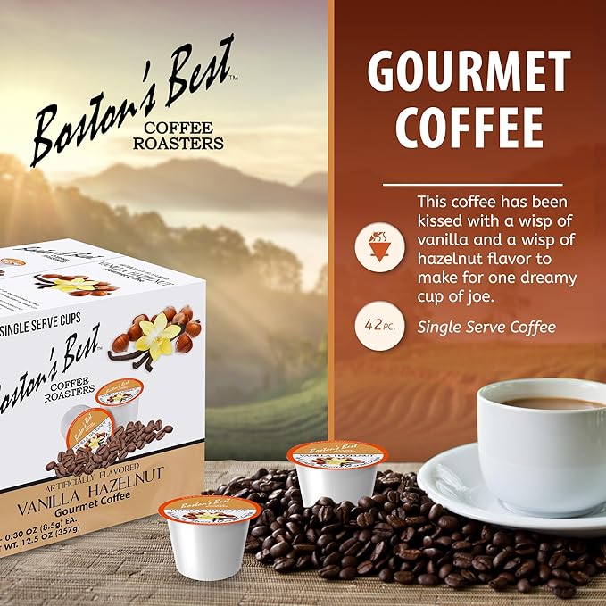 Boston’s Best - Vanilla Hazelnut Delicious Medium Roast Coffee Flavored Gourmet Compatible with Keurig Coffee Maker 1 Count (42 Single Serve Cups)