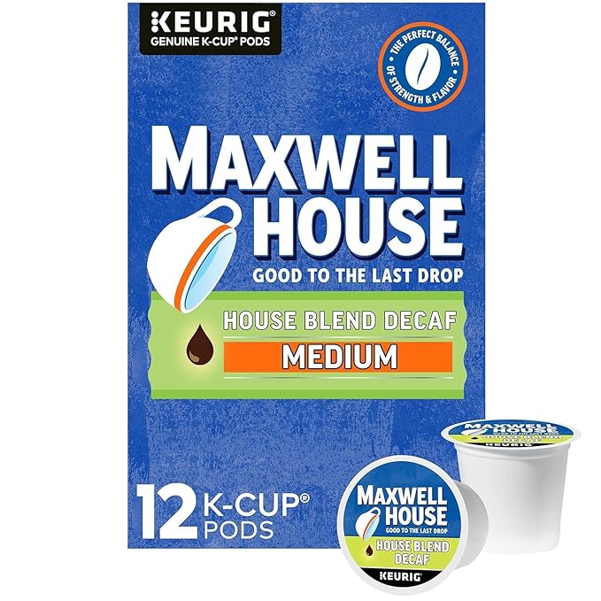Maxwell House Cafe Collection K-Cup Pods House Blend Decaf Medium 12 CT + Breakfast Blend Light 12 CT (Variety Pack)