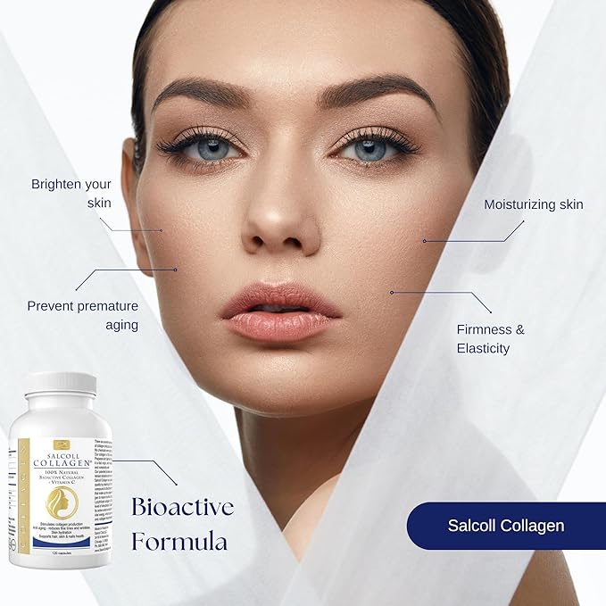 Salcoll Pure Marine Collagen Skin Capsules (120 Count) – Anti-Aging Supplement for Women &amp Men Boosts Collagen Reduces Wrinkles Supports Skin Hair &amp Nails with Hydration &amp Nourishment