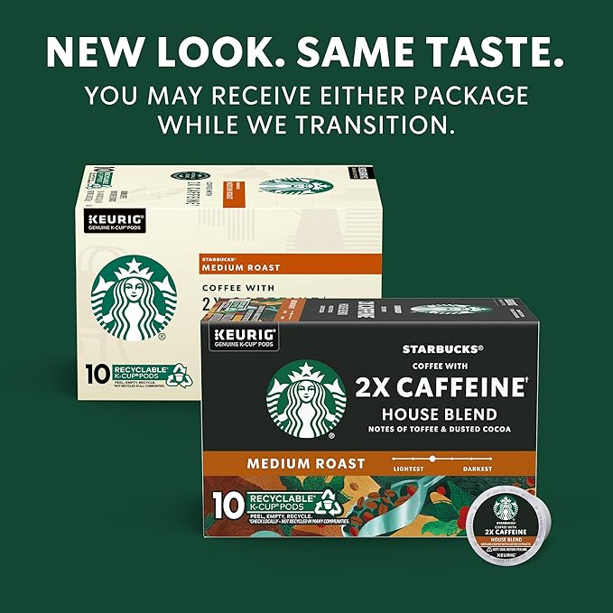 Starbucks K-Cup Coffee Pods Medium Roast Coffee With 2X Caffeine House Blend For Keurig Coffee Makers 100% Arabica 6 Boxes (60 Pods Total)