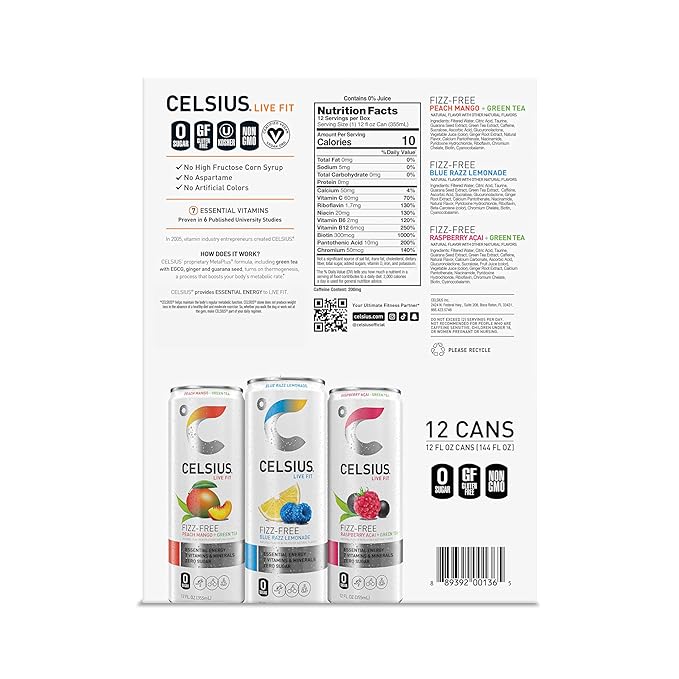 CELSIUS Fizz Free Variety Pack Sugar Free Energy Drink 12 Fl Oz (Pack of 12)