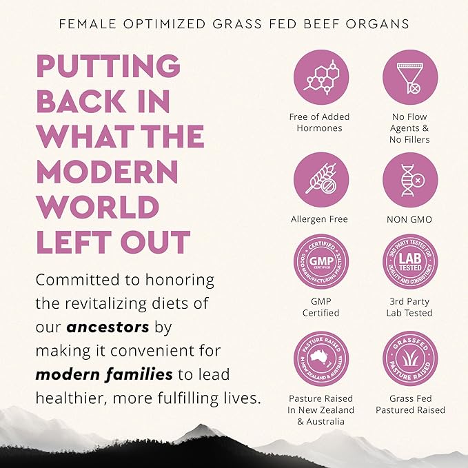 Beef Organ Supplement for Women – Supports Hormone Balance Energy &amp Wellness – Grass Fed Pasture Raised Superfood – Liver Heart Kidney Bone Marrow – Collagen CoQ10 B12 – Female Support Blen