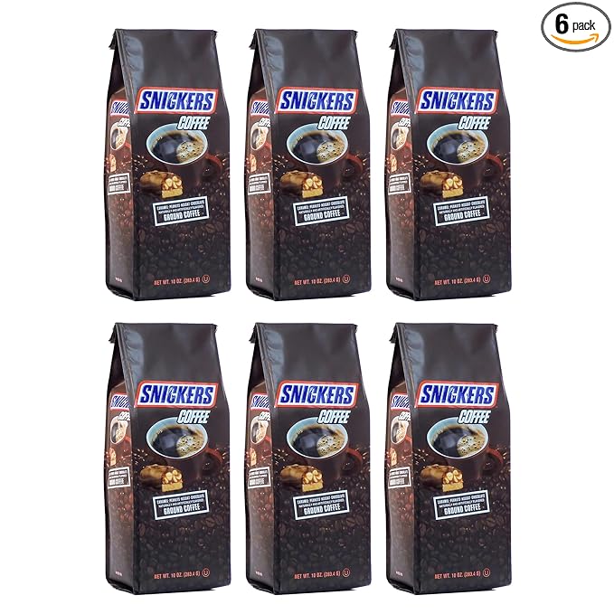 Ground Coffee Medium Roast Caramel Peanut Nougat Chocolate Flavored 10oz Bag Pack of 6