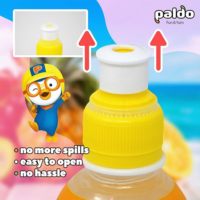 Paldo Fun &amp Yum Pororo Kids Tropical Fruit Flavor Drink Pack of 8 Fruit Juice Drinks with Comfortable Push-Pull Sports Cap Perfect Drink for Children 7.95 fl oz. x 8