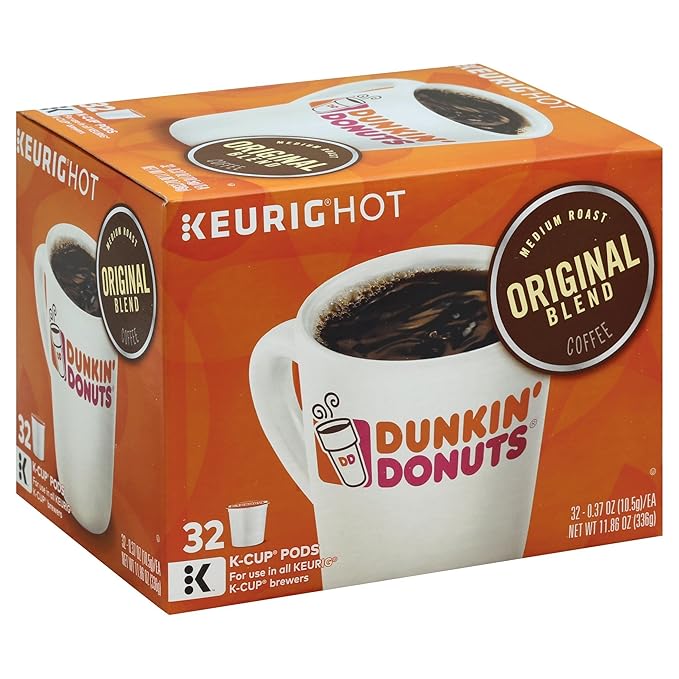 Dunkin' Donuts Original Blend Medium Roast Coffee 32 K Cups for Keurig Coffee Makers