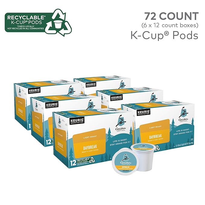 Caribou Coffee Daybreak Morning Blend Keurig Single-Serve K-Cup Pod Light Roast Coffee 72 Count
