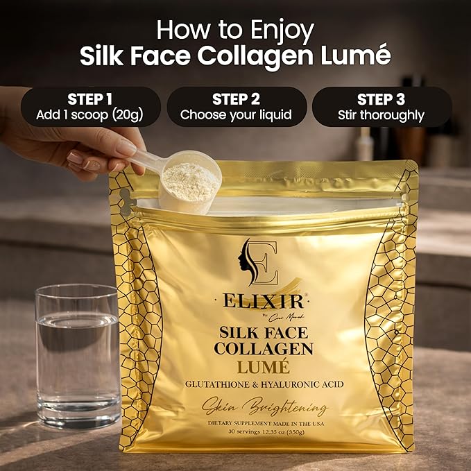 Elixir Silk Face Collagen Lumé - Collagen Powder with Hyaluronic Acid &amp Glutathione – Collagen Peptides 20g Protein Powder for Women – Supports Skin Care Hydration Elasticity &amp Radiance - 35