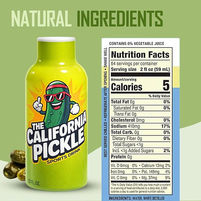 The California Pickle Juice Sports Drink Shots For Leg Cramps Relief - Hydration &amp Electrolyte Support No Sugar Natural Ingredients (60 Ml - Pack of 12)