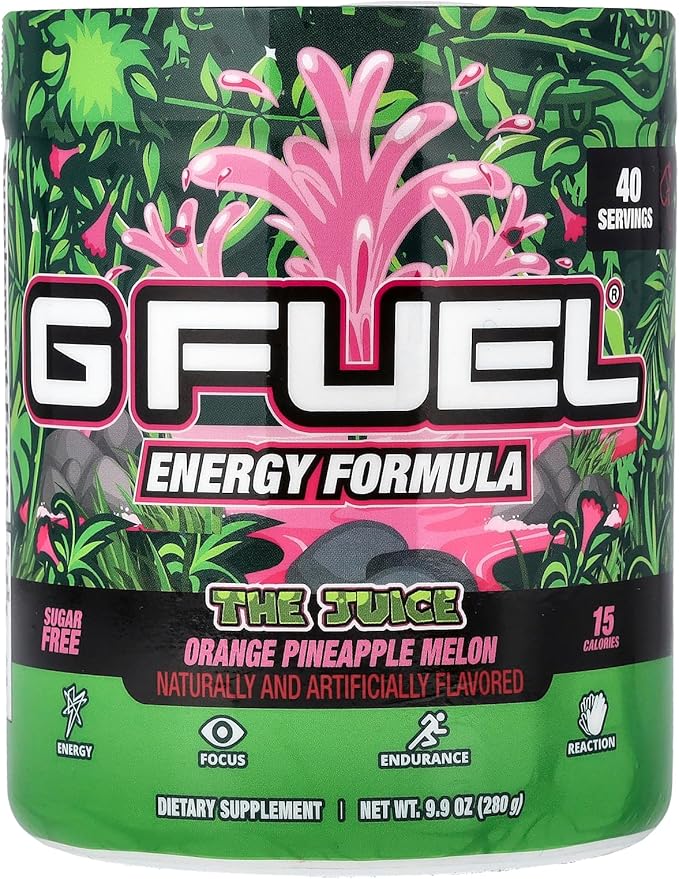 G Fuel The Juice Energy 2.0 Drink Powder Pre Workout Caffeine Mix for Gaming Sugar Free Focus Amino Vitamin + Antioxidants 9.9oz (Pineapple &amp Melon Punch 40 Servings)