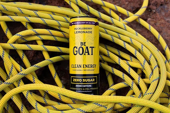 BeGOAT Clean Energy | Huckleberry Lemonade Zero Sugar | 6 Ingredients Plant-Based Zero Sugar Non-GMO Vegan | 200mg Natural Caffeine | 12 fl oz Cans (Pack of 12)