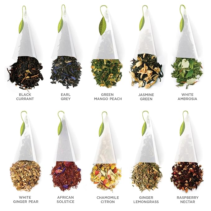 Tea Forte Premium Presentation Box Gift Set Sampler 20 Count Assorted Blends Individually Wrapped Handcrafted Pyramid Infuser Bags Assorted Classic Tea