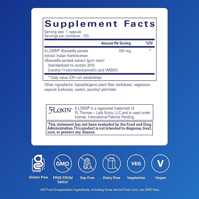 Pure Encapsulations Boswellia AKBA - Supports Joint Health Colon Immune System Gastrointestinal Tract &amp Cell Health* - with 5-LOXIN Boswellia Extract - Vegan &amp Non-GMO - 120 Capsules