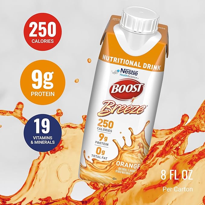 Boost Breeze Clear Nutritional Drink 9g Protein 250 Nutrient-Rich Calories 2 Flavor Variety Case (Orange + Wildberry) 8 Fl Oz (Pack of 24)