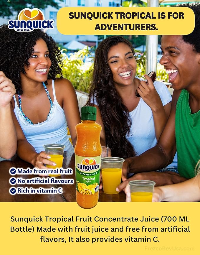 Tropical Fruit Concentrate Juice (Pack Of 1 x 700ml Bottle) Real fruit juice with no added artificial flavors colors or sweeteners SUNQUICK - JUICE