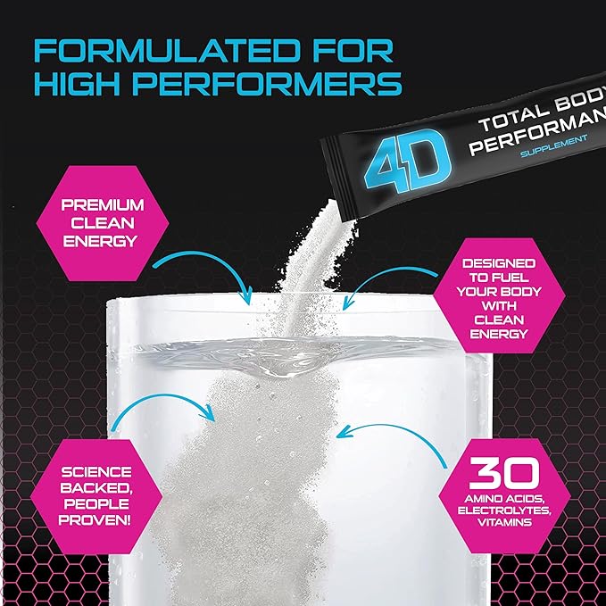 4D Raspberry Lemonade 25 Unit Drink Mixes - Electrolytes Aminos Vitamins &amp Energy Powder Packets - Zero Calories &amp Sugars - Gluten Free Non-GMO Keto &amp Vegan Friendly