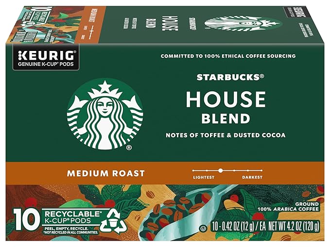Starbucks House Blend Coffee K-Cup Pods Medium Roast Arabica Coffee 10 Count (Pack of 2 Boxes)