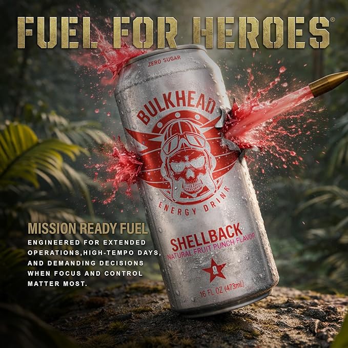 Shellback Fruit Punch Energy Drink (12 Pack) - Bold Fruit Flavor Nootropic Drink - Zero Sugar Energy Drinks w/ 300mg Caffeine &amp Vitamins - Power Drinks for First Responders Athletes Veterans