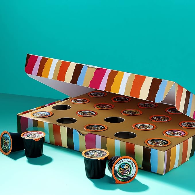 Crazy Cups Deluxe Holiday Decaf Flavored Coffee Gift Box Assorted Flavored Decaf Coffee for Keurig K-Cups Machines Medium Roast Coffee in Recyclable Pods 30 Count