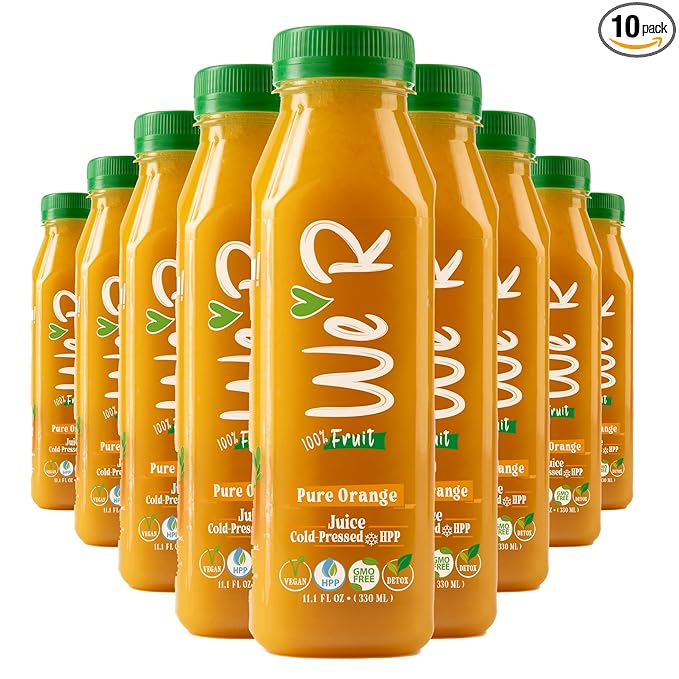WE’R Pure Valencia Orange Juice – Cold-Pressed &amp HPP – 10 Pack – 11.2 fl oz Each (330 ml) – 199% DV Vitamin C