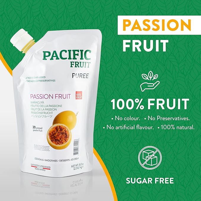 PACIFIC FRUIT - Passion fruit juice pulp - Real passion fruit puree for cocktails - Passionfruit puree -No Sugar Added - Pulpa de maracuyá - Fruits for smoothies