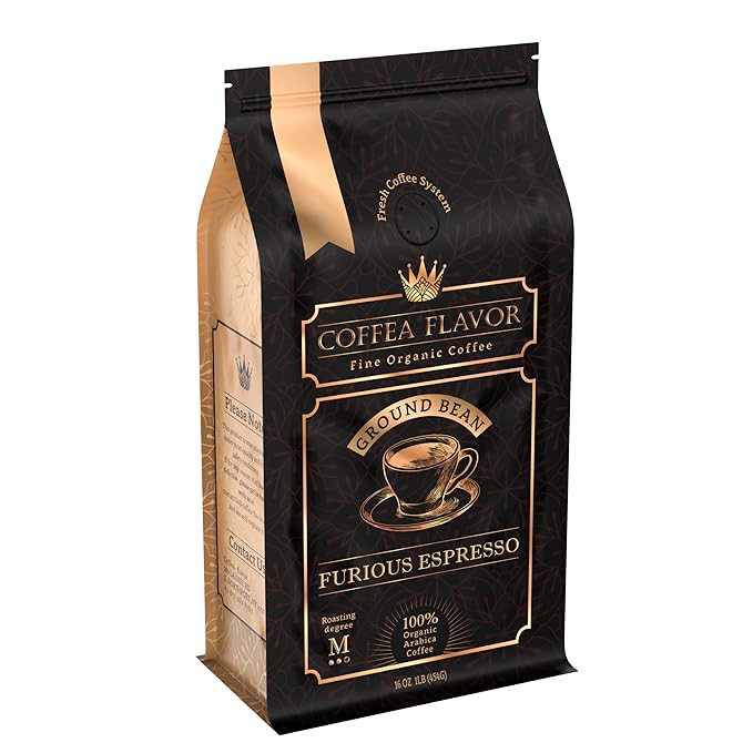 Ground Espresso Coffee – Organic Single Origin Medium Roast Bold &amp Smooth – 100% Arabica – Crafted for Espresso Machines – Furious Espresso by Coffea Flavor
