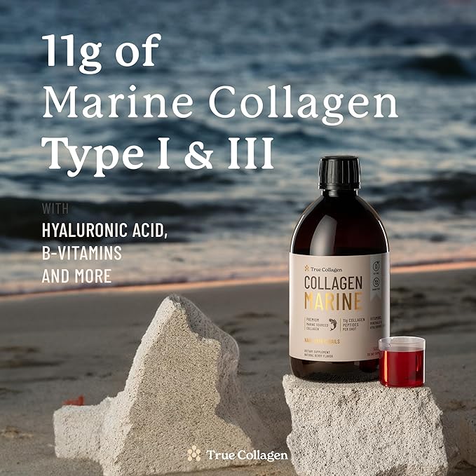 True Collagen Marine | 11000 mg Hydrolyzed Collagen Liquid Supplement - 2 x 500 ml (1000 ml) 40 Day Supply | Hyaluronic Acid Biotin and Vitamin C for Healthy Hair Skin and Nails | Sugar-Free