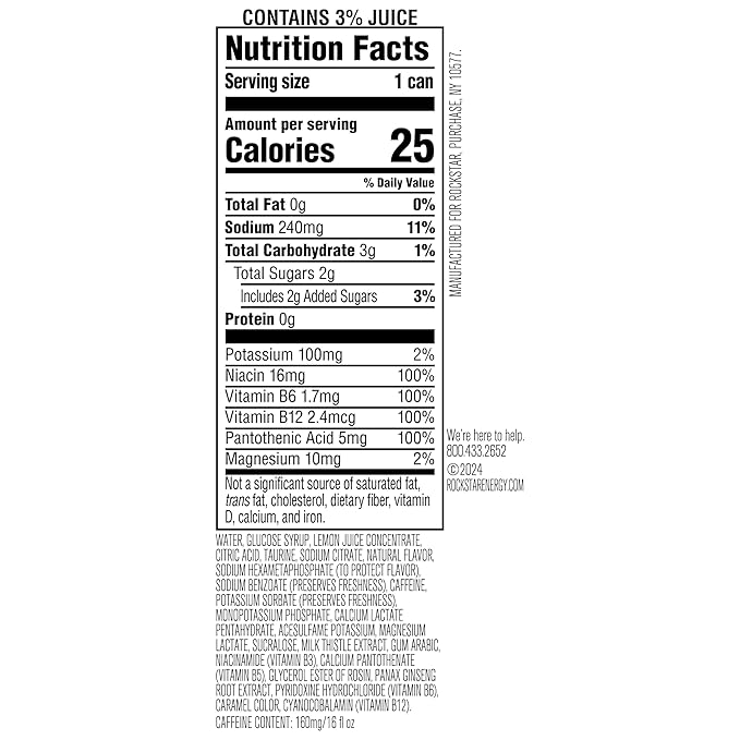 Rockstar Energy Drink with Caffeine Taurine and Electrolytes Recovery Lemonade 16oz (12 Pack) (Packaging May Vary)
