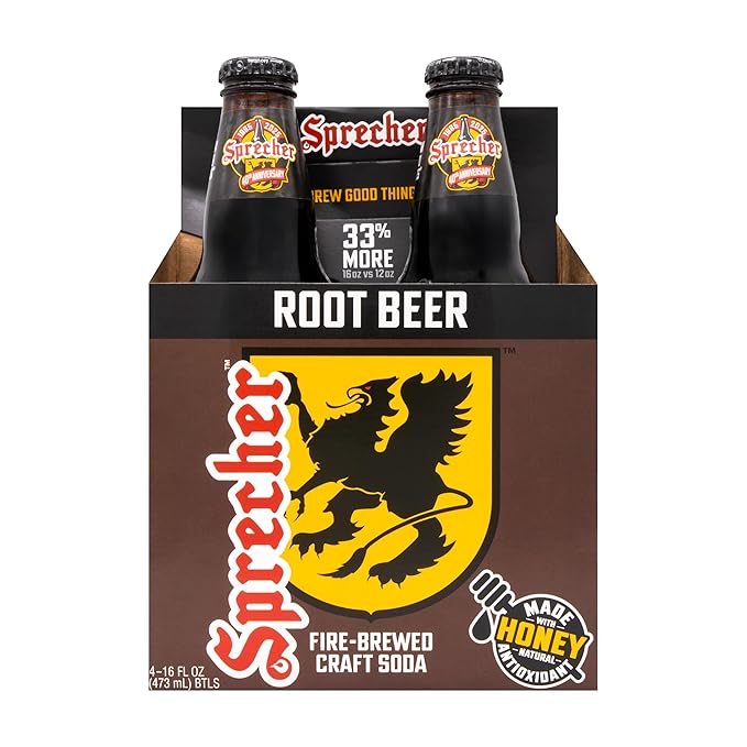 Sprecher Fire Brewed Craft Soda Handcrafted Gourmet Soft Drink with Real Honey 16 fl oz Glass Bottles (12 Pack Multiple Flavors Available) (Root Beer)