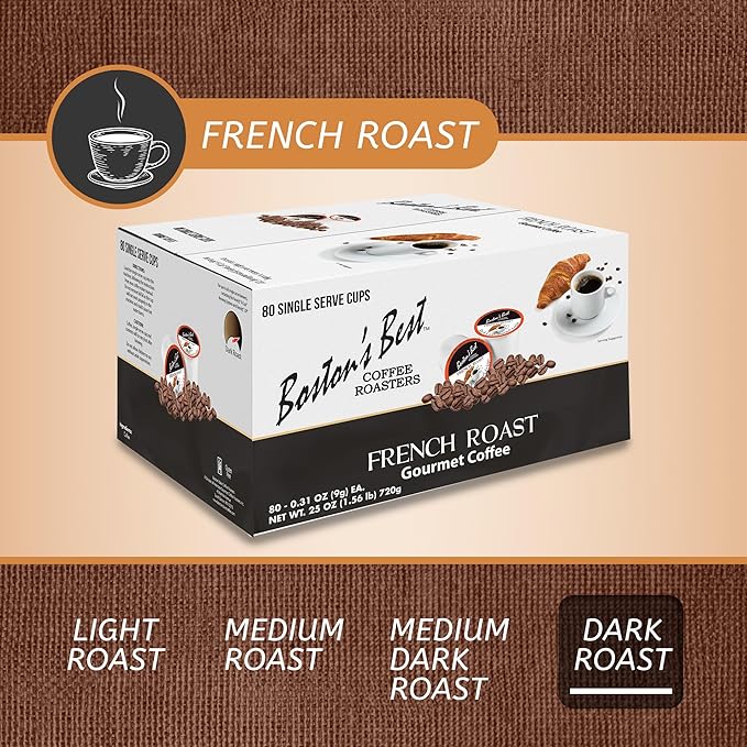 Boston’s Best - Rich &amp Bold French Roast Gourmet Delectable Dark Roast Coffee Compatible with Keurig Coffee Maker - 1 Count (80 Single Serve Cups)