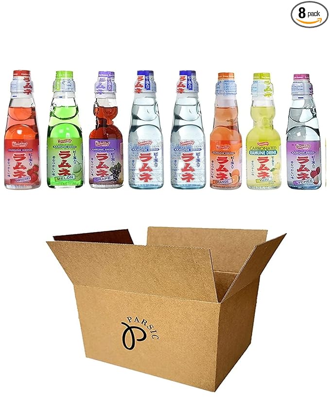 RAMUNE Japanese Soft Drink Variety 8-Pack 6.76 Fluid Ounce Each (6 Flavor (1 Each) + Original(2))