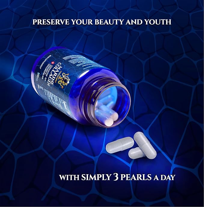 Marine Collagen Peptides Capsules with Hyaluronic Acid Coenzyme Q10 Vitamin C - Preserve Beauty and Youth - Promote Firm Skin Strong Nails&ampHair Healthy Joints 90 Capsules 1 Month Supply