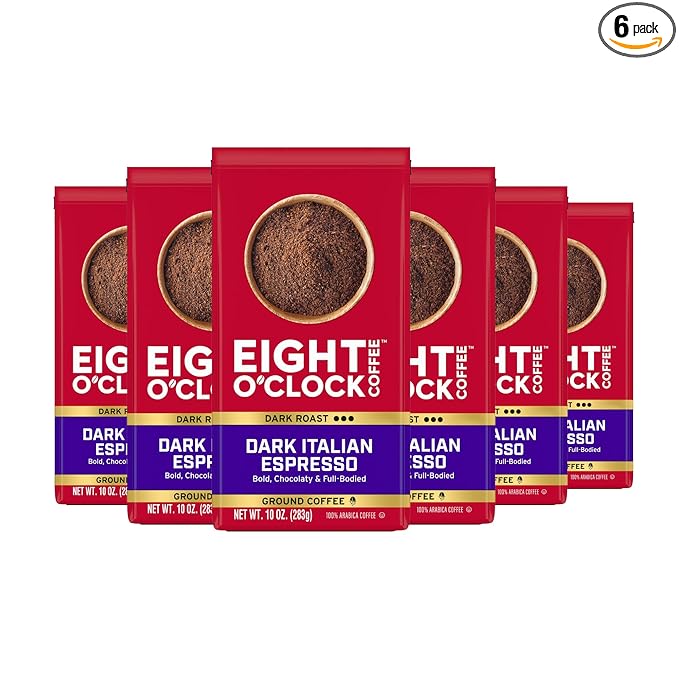 Eight O'Clock Coffee Dark Italian Espresso Dark Roast Ground Coffee 100% Arabica Bold &amp Chocolaty 10 Ounce (Pack of 6)