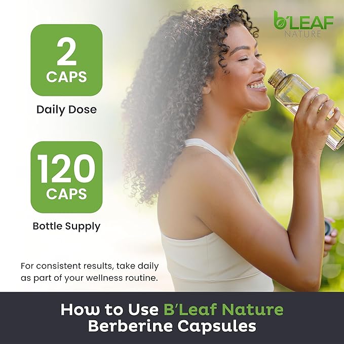 B’Leaf Nature Berberine Phytosome 120 Capsules – 1100mg Berberine Supplement for Metabolic and Cardiovascular Support – Vegan Gluten-Free Non-GMO Berberine Phytosome Capsules for Immune Wellness