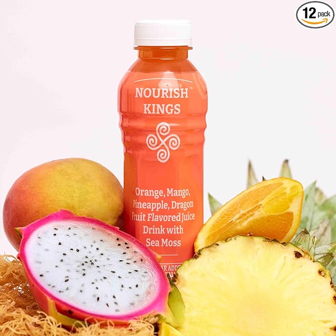 Nourish Kings- Sea Moss drink with Dragon Fruit Mango Pineapple and Orange Juice No Added Sugars or Preservatives 12 pack of 15.2 Fl oz Bottles
