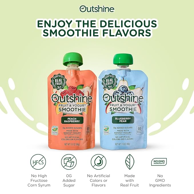 Outshine Fruit Smoothie Pouches Variety Pack - Ready-to-Drink Smoothies -Perfect for Kids and Adult On-the-Go -Fruit &amp Yogurt Pouches for Snacking - (24 Count)