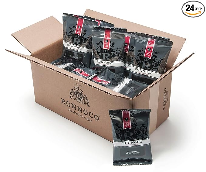 Ronnoco Signature Private Estate Handcrafted Ground Coffee Fraction Packs Medium Roast Single Pot Bags for Drip Coffee Makers Individual Packets for Office Hotel and Restaurant 2 oz (24 Count)