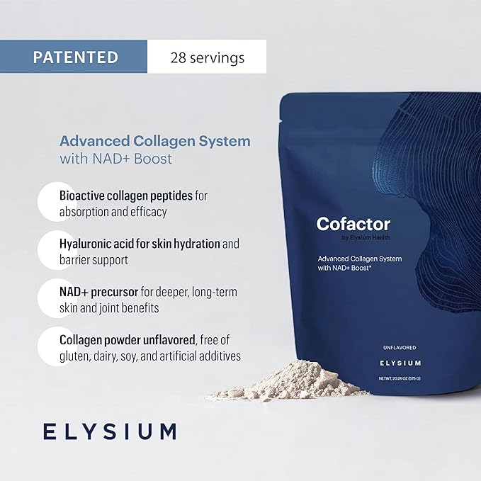 ELYSIUM Cofactor – 4-in-1 Collagen Peptides Powder w/NAD+ Hyaluronic Acid &amp Vitamin C for Skin Hair Nails Joints &amp Cellular Health Collagen Supplements for Men &amp Women – Unflavored 2