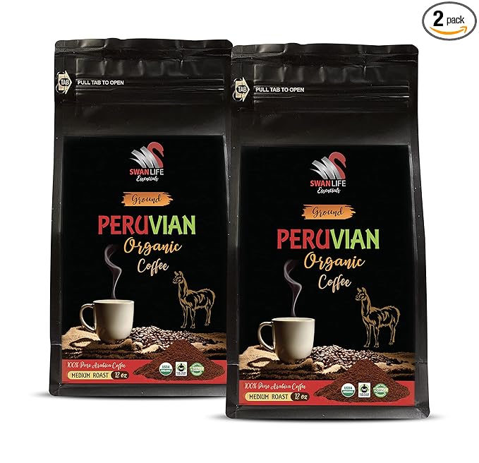 ground coffee 24 oz - PERUVIAN GROUND ORGANIC COFFEE fair trade 100% arabica medium roast low acidity - organic coffee medium roast ground 2 Bags (24 OZ)
