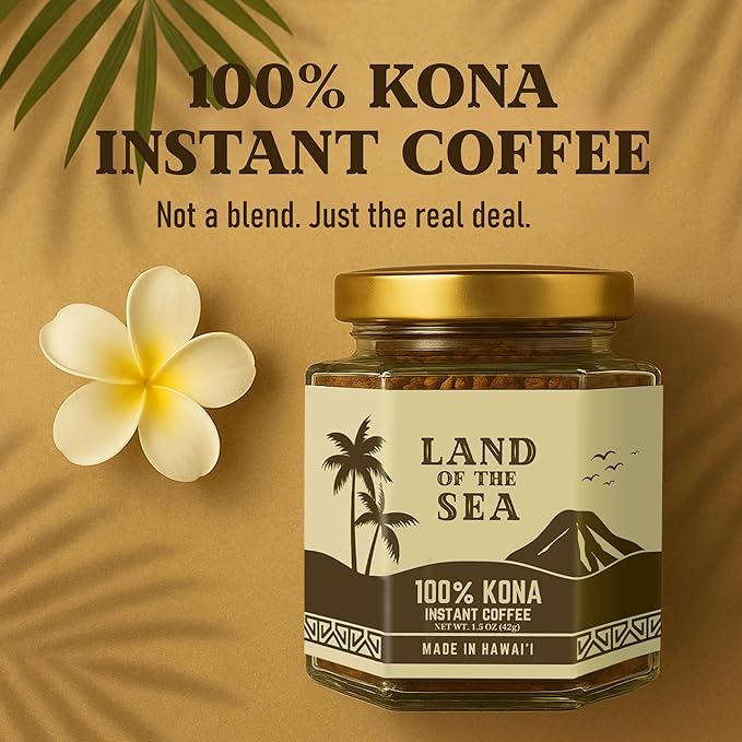 KONA COFFEE 100% - Premium Freeze Dried Instant Coffee - Low Acid Coffee - Medium Roast Arabica Hawaiian Coffee 1.5oz (3 Packs | 66 Servings)