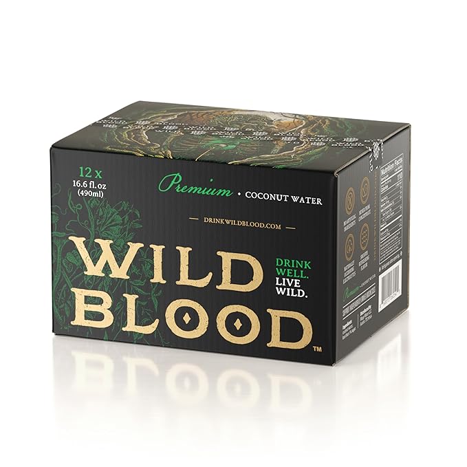 Wild Blood: Premium Coconut Water - Natural Electrolyte and Energy Drink | 16.6 fl oz (Pack of 12)