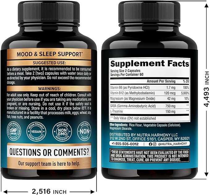 NUTRAHARMONY GABA L-Theanine &amp Magnesium Glycinate with Glycine Capsules