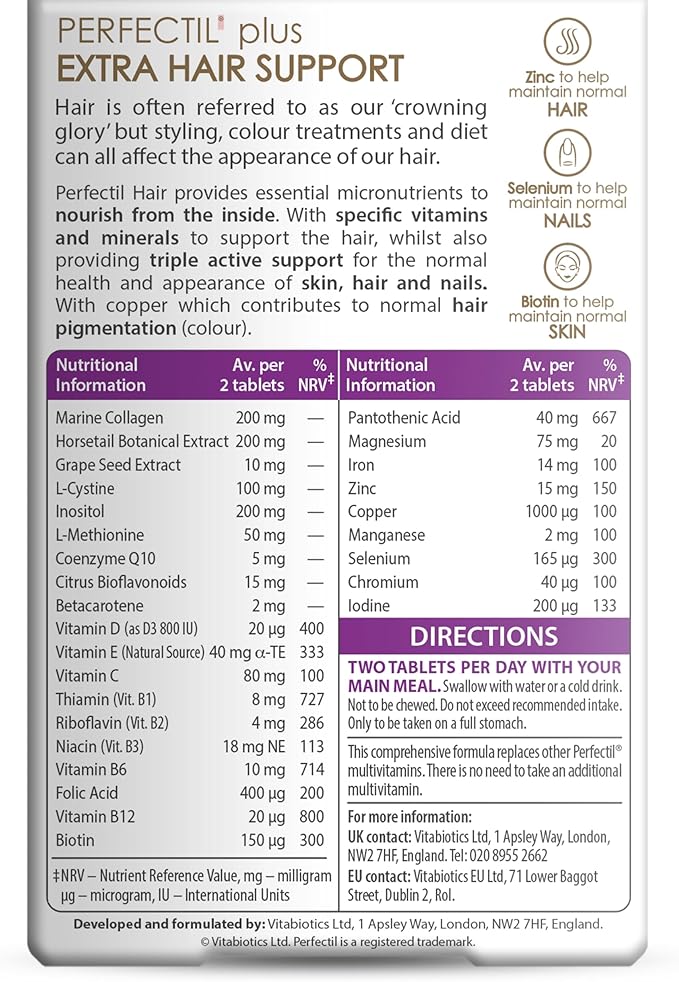 Perfectil Vitabiotics Multivitamin | Hair Growth and Thickening Formula | Supports Thicker Healthy Hair | Vitamin D E Collagen Biotin and More