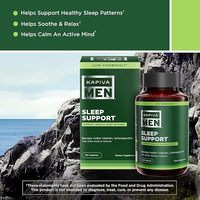 KAPIVA MEN Sleep Support Supplement with Bacopa Valerian Ashwagandha and Other Herbs and Vitamins Supports Healthy Sleep Patterns 60 Day Supply 120 Capsules