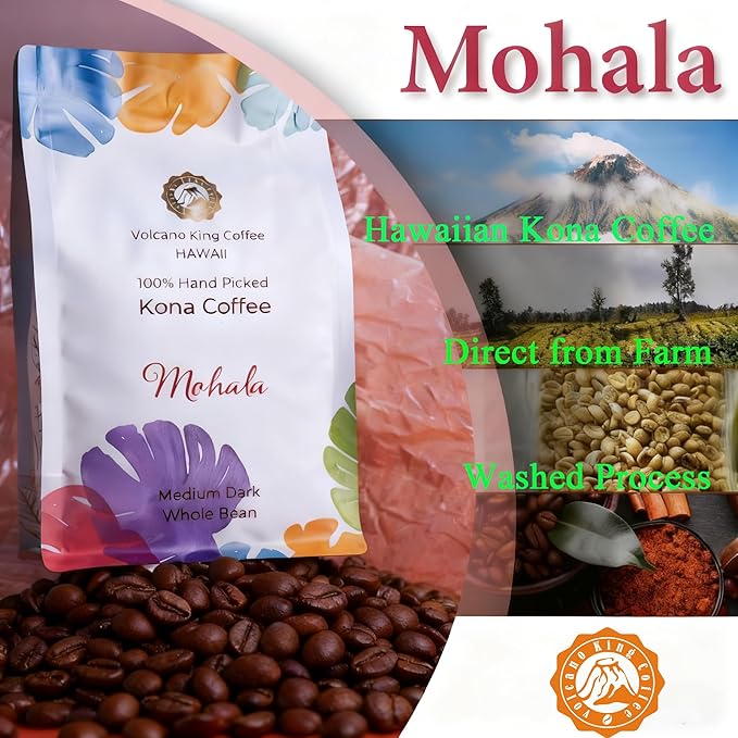 Hawaiian Kona Coffee Beans 100% Kona Coffee Select Grade Medium Dark Roast Whole Bean Direct from Farm Ideal for Espresso Drip or French Press(Mohala 7 oz)