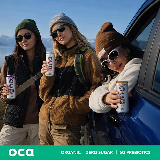 OCA ZERO 3-Flavor Variety Pack (Berry Acai Tropical Mango Strawberry Watermelon) Organic energy drink zero sugar gluten-free vegan plant-based 12 Fl Oz (12-pack) (12 Fl Oz 3-Flavor Variety Pac